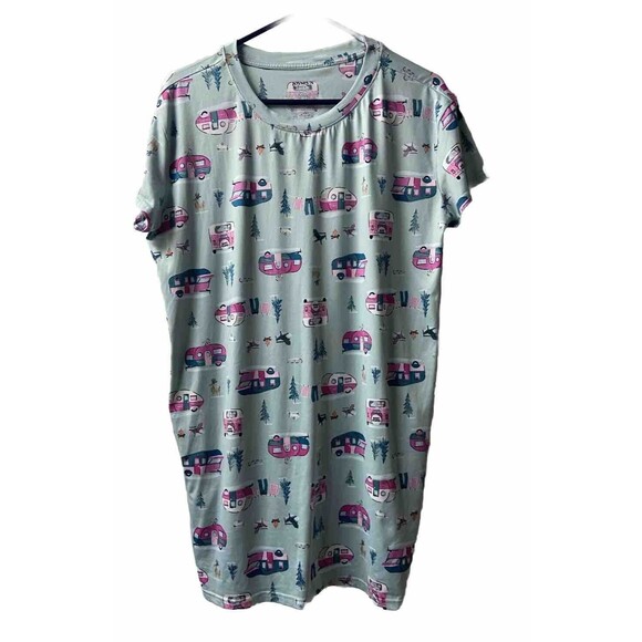 Joyspun Womens Small/Medium Green Pink Glamping Sleep Shirt - Picture 1 of 6